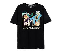 MTV Camiseta Negra Flowers para Mujer | Logotipo clásico y diseño Floral | Camiseta de Manga Corta para los Amantes de la música