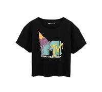 MTV Camiseta Recortada para Mujer Damas Música Ice Cream Logo Top Negro