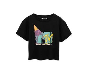 MTV Camiseta Recortada para Mujer Damas Música Ice Cream Logo Top Negro