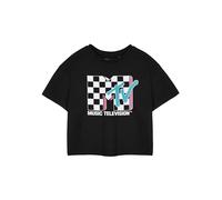 MTV Checkerboard Logo Mujer Negro Cropped Camiseta Retro Logo Top | Ropa de televisión musical | Camiseta de estilo vintage para mujer, Negro , M