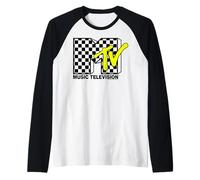 MTV Classic Checkerboard and Neon Yellow Logo Camiseta Manga Raglan