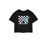 MTV Crop Top Estampado Cuadros de Manga Corta para Mujer (NS8776)