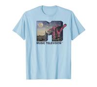 MTV Desert Night Time Scene Floral Logo Graphic T-Shirt Camiseta, Hombre, Azul Bebé, S