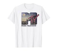 MTV Desert Night Time Scene Floral Logo Graphic T-Shirt Camiseta, Hombre, Blanco, XXL