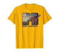 MTV Desert Night Time Scene Floral Logo Graphic T-Shirt Camiseta, Hombre, Dorado Brillante, XL