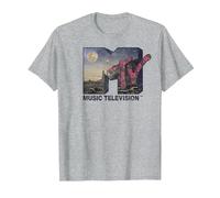 MTV Desert Night Time Scene Floral Logo Graphic T-Shirt Camiseta, Hombre, Gris Jaspeado, XXL