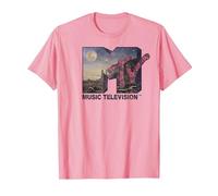 MTV Desert Night Time Scene Floral Logo Graphic T-Shirt Camiseta, Hombre, Rosado, XXL