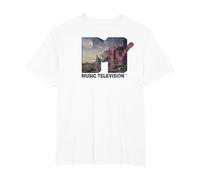 MTV Desert Night Time Scene Floral Logo Graphic T-Shirt Camiseta, Hombre Tallas Grandes, Blanco, 2X Alto