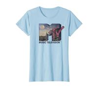 MTV Desert Night Time Scene Floral Logo Graphic T-Shirt Camiseta, Mujer, Azul Bebé, S