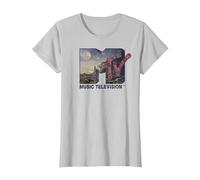 MTV Desert Night Time Scene Floral Logo Graphic T-Shirt Camiseta, Mujer, Plata, S