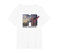 MTV Desert Night Time Scene Floral Logo Graphic T-Shirt Camiseta, Mujer Tallas Grandes, Blanco, 2XL Grande
