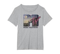 MTV Desert Night Time Scene Floral Logo Graphic T-Shirt Camiseta, Mujer Tallas Grandes, Gris Jaspeado, 2XL Grande