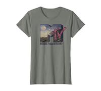 MTV Desert Night Time Scene Floral Logo Graphic T-Shirt Camiseta, Mujer, Verde Militar Jaspeado, 3XL