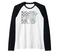 MTV Distressed Checkerboard and Tea Logo Retro Camiseta Manga Raglan