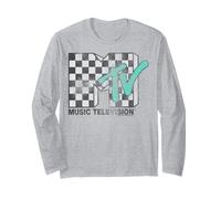 MTV Distressed Checkerboard and Tea Logo Retro Manga Larga