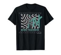 MTV Distressed Grid and Warped Checkerboard Logo Camiseta