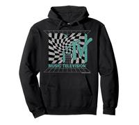 MTV Distressed Grid and Warped Checkerboard Logo Sudadera con Capucha