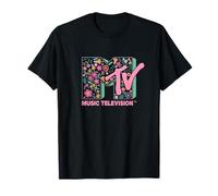 MTV Floral Vintage Embroidery Style Logo Fill Camiseta