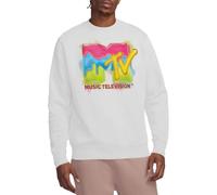 MTV - Logo MTV Paint Logo Crew Sweatshirt Sudadera, Blanco, M Unisex Adulto
