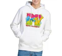 MTV - Logo MTV Paint Logo Hoodie Sudadera con Capucha, Blanco, L Unisex Adulto