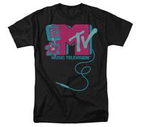 MTV Microfono Logo Camiseta Manga Corta Unisex Hombre Negra Algodón