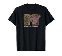 MTV Music Television Leopard Pattern Distressed Classic Logo Camiseta