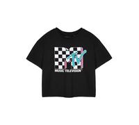 MTV Negro Checkerboard Logo Camiseta corta de manga corta Mujeres