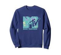MTV Pastel Memphis Logo Retro 80s Graphic Sudadera, Unisex para Adultos, Azul Marino, XL