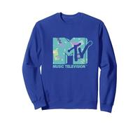MTV Pastel Memphis Logo Retro 80s Graphic Sudadera, Unisex para Adultos, Azul Real, XL