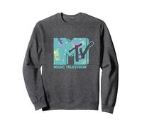 MTV Pastel Memphis Logo Retro 80s Graphic Sudadera, Unisex para Adultos, Jaspeado Oscuro, L