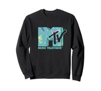 MTV Pastel Memphis Logo Retro 80s Graphic Sudadera, Unisex para Adultos, Negro, L