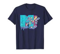 MTV Psychedelic Mushroom Neon Drip Music Logo Camiseta, Hombre, Azul Marino, XL