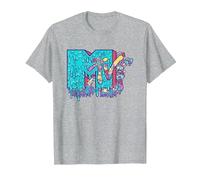 MTV Psychedelic Mushroom Neon Drip Music Logo Camiseta, Hombre, Gris Jaspeado, 6XL