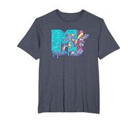 MTV Psychedelic Mushroom Neon Drip Music Logo Camiseta, Hombre Tallas Grandes, Azul Jaspeado, 2X Alto