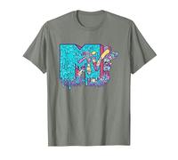 MTV Psychedelic Mushroom Neon Drip Music Logo Camiseta, Hombre, Verde Militar Jaspeado, XXL
