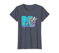 MTV Psychedelic Mushroom Neon Drip Music Logo Camiseta, Mujer, Azul Jaspeado, L