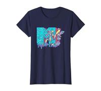 MTV Psychedelic Mushroom Neon Drip Music Logo Camiseta, Mujer, Azul Marino, S