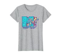 MTV Psychedelic Mushroom Neon Drip Music Logo Camiseta, Mujer, Gris Jaspeado, M