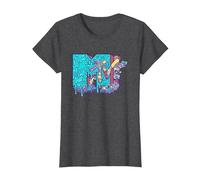 MTV Psychedelic Mushroom Neon Drip Music Logo Camiseta, Mujer, Jaspeado Oscuro, XS