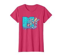 MTV Psychedelic Mushroom Neon Drip Music Logo Camiseta, Mujer, Rojo Jaspeado, M