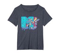 MTV Psychedelic Mushroom Neon Drip Music Logo Camiseta, Mujer Tallas Grandes, Azul Jaspeado, 1XL Grande