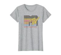 MTV Retro Striped Bold Logo Camiseta, Mujer, Gris Jaspeado, L