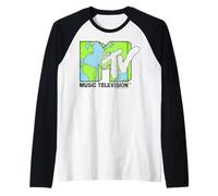 MTV World Map Print Logo Camiseta Manga Raglan