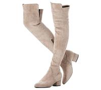 Mtzyoa Botas por encima de la rodilla para mujer, de gamuza, altas, bajas, tacón de bloque, elásticas, OTK, cómodas para caminar, Color crema/tacón de 5 cm, 40.5 EU