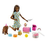 Mu eca Barbie Puppy Party y conjunto de juego Mu eca morena con vestido de girasol