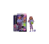 Mu eca de fiesta Creepover de Monster High Clawdeen Wolf con perro mascota Crescent Ropa para pijamas y accesorios como antifaz y pizza