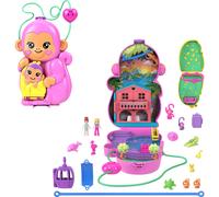 Mu ecas Polly Pocket y set de juego con mascotas y 13 accesorios 2 en 1: mam mono y beb , bolso para llevar puesto y juguete de animal