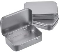 Mu Mianhua Paquete de 3 latas rectangulares vacías de metal plateado con bisagras, cajas de necesidades básicas, mini cajas portátiles, kit de almacenamiento pequeño para tarjetas de regalo, juego de