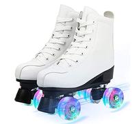 MU Patines de Rodillos para Mujer, Cuero Pus Patines de Rodillo de Alto Nivel de Cuatro Ruedas Patines para Rodillos Brillantes Patines para Niñas Unisex,Blanco,Us 7/39
