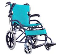 MU Silla de Ruedas Camarero, Viaje Portátil Ligero con Doble Freno para No Pneumatic Tire Pedal Ajustable/Apoyabrazos para Discapacitados/Ancianos,Cian